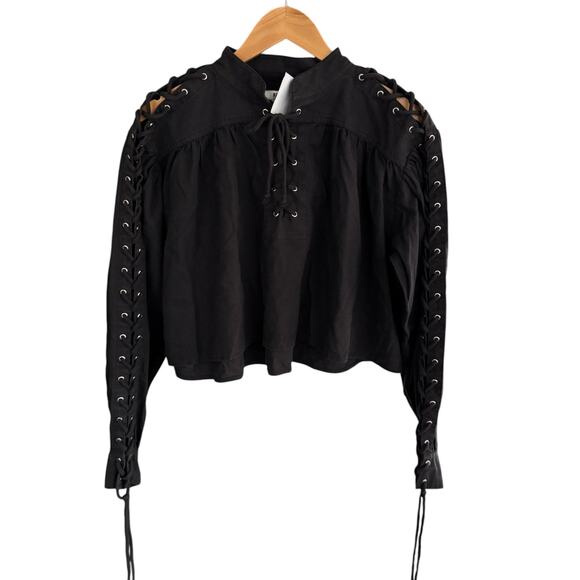 RE/DONE Pirate Cropped Long Sleeve Top Washed Black  Size Small NWT - Picture 3 of 7